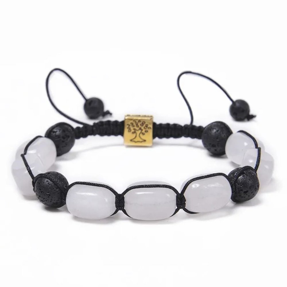 Unisex White Stone & Lava Rock Beaded Adjustable Braided Rope Bracelet NEW - Picture 5 of 5